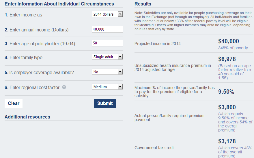 Example Healthinsurance Subsidy  Single 40000