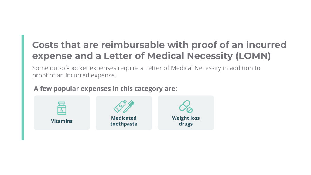 Costs that are reimbursable with proof of an incurred expense and prescription